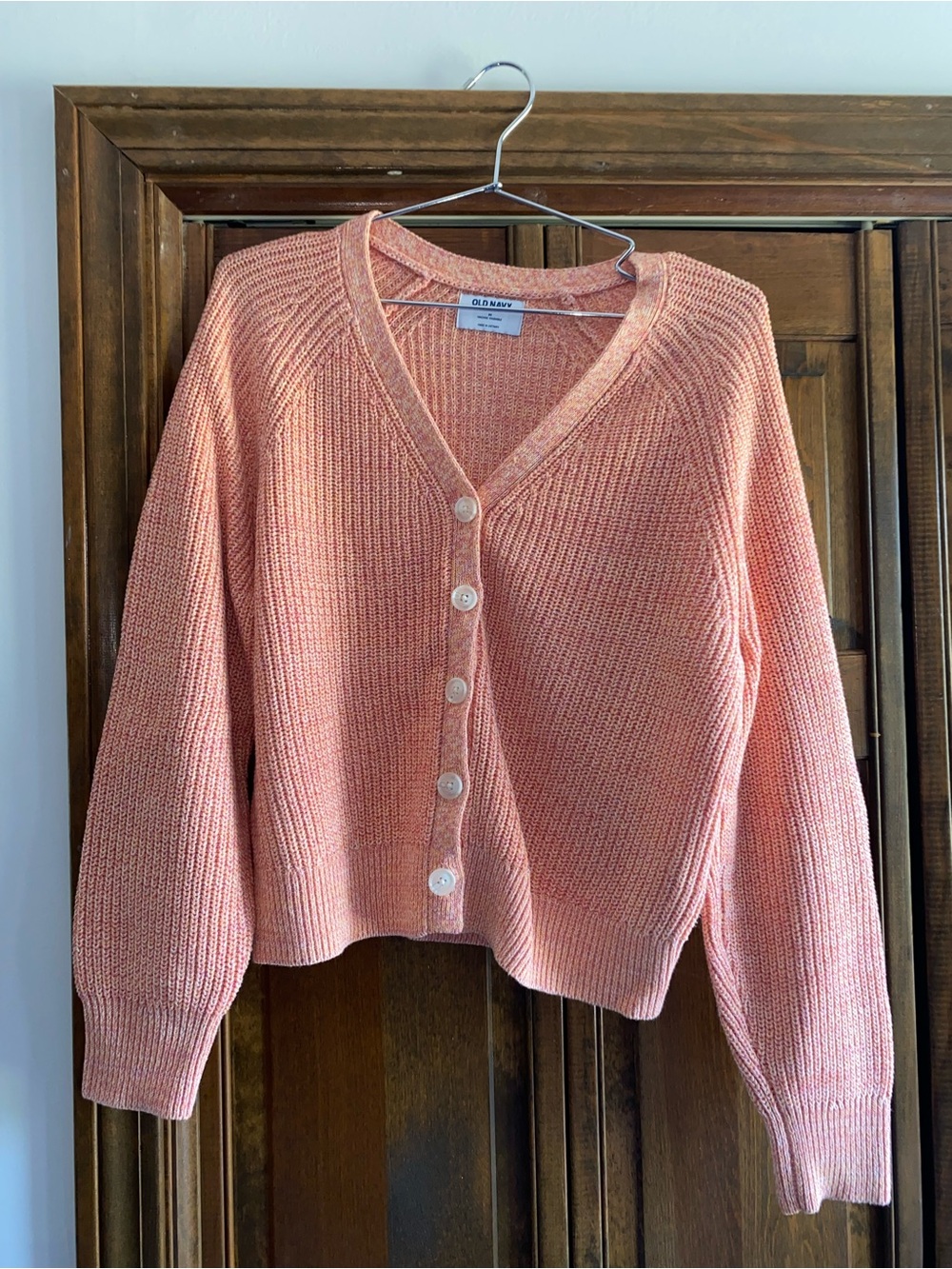 Old Navy 100% Cotton Peach V-Neck Button Front Sweater Cardigan, Size M